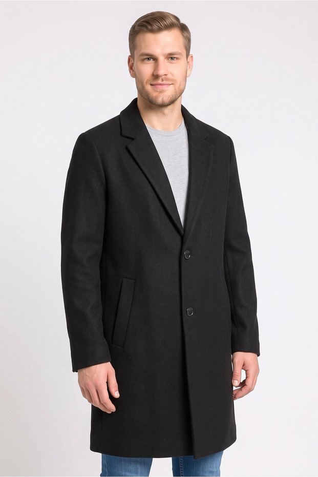 Men Textured Trench Coat, Black