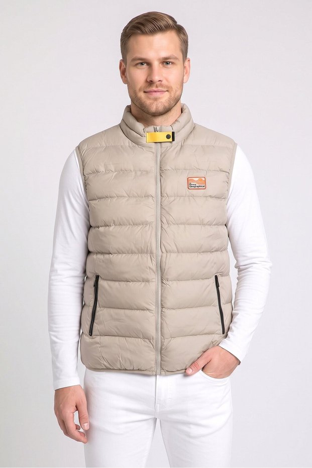 Men Quilted Puffer Jacket, Beige