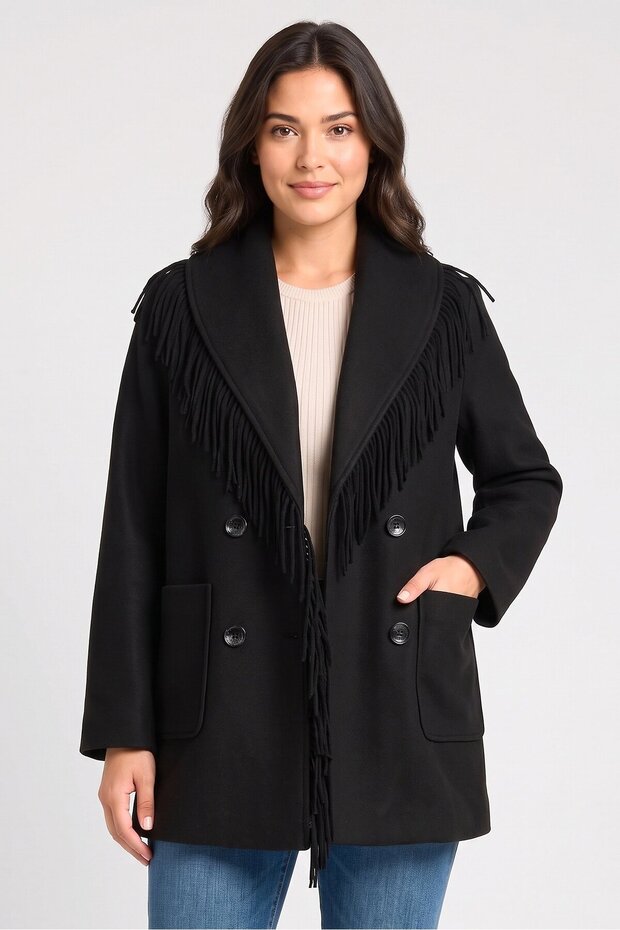 Women Plain Trench Coat, Black