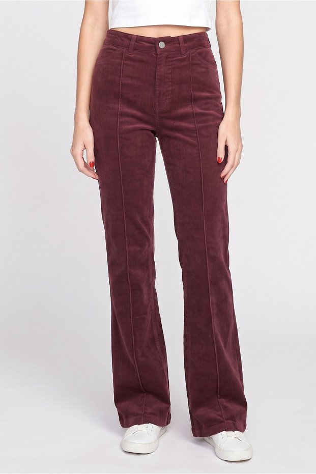 Women Regular Fit Solid Flare Leg Pants, Maroon