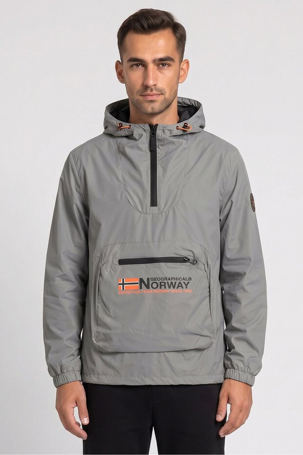 Men Brand Logo Windbreaker Jacket, Grey