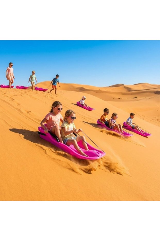 Kids Sand Sled Toboggan Plastic Sandboard with Handles & Rope Pink