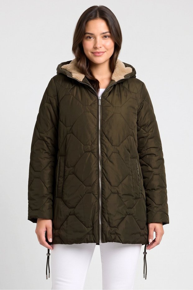 Women Quilted Puffer Jacket, Olive