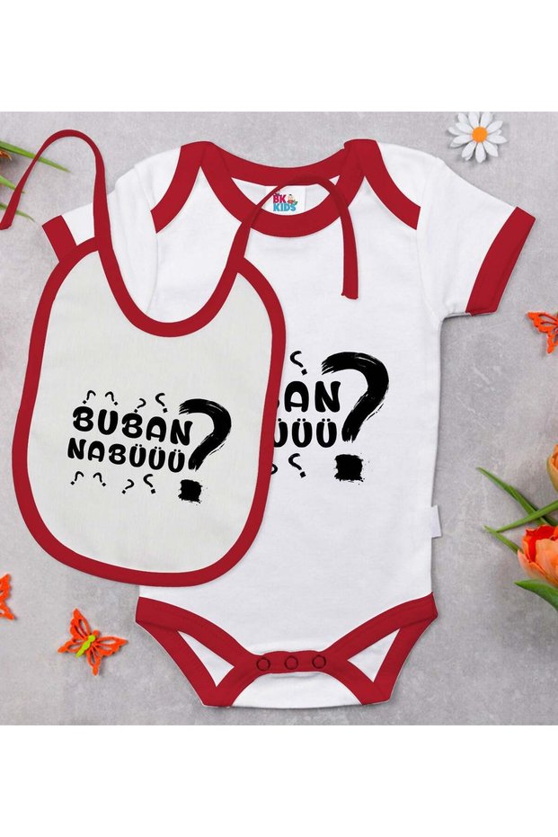 BK Kids Buban Nabüüü-Designed Red Baby Bodysuit and Bib Gift Set-1