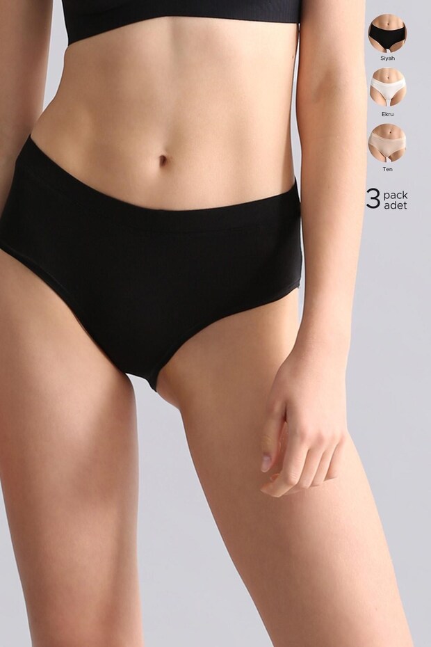 Egyptian Women's Modal & Cotton HERA Brazilian Tri-Cut Briefs with Hidden Elastic Band—Black, White, and Nude
