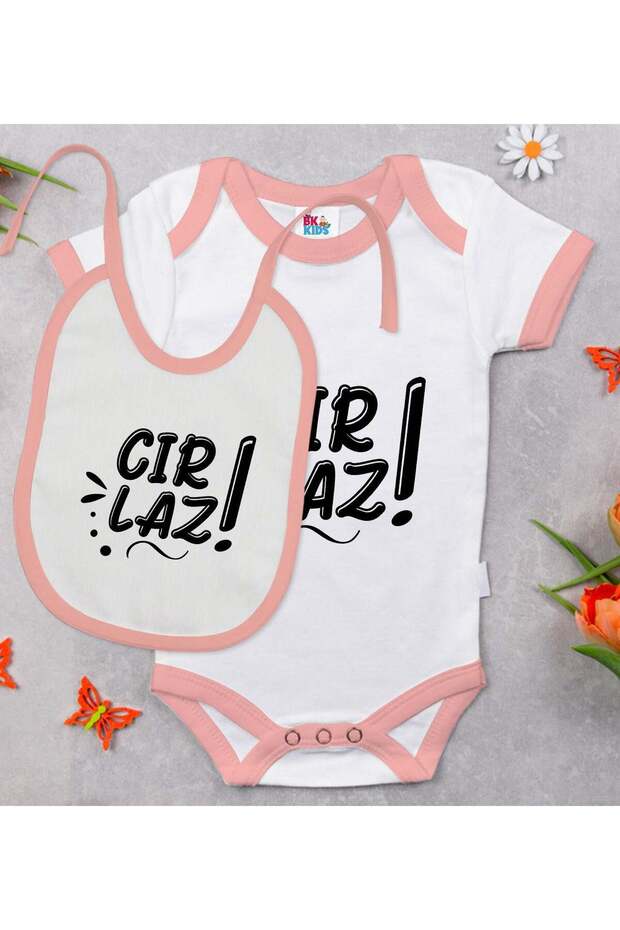 BK Kids Cırlaz-Designed Pink Baby Bodysuit and Bib Gift Set-1, 3–6 Months, 113041b2