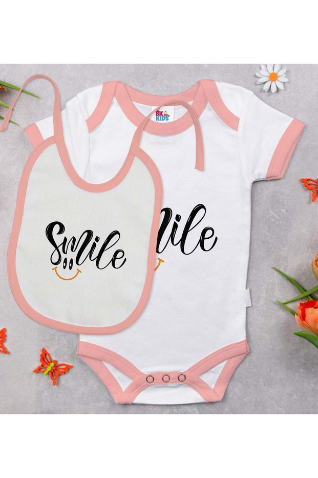 BK Kids Smile Pink Baby Bodysuit and Bib Gift Set #1 en123646