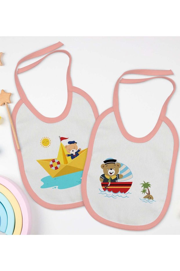 BK Kids Cute Captain-Printed 2-Pack Pink Baby Bibs-1
