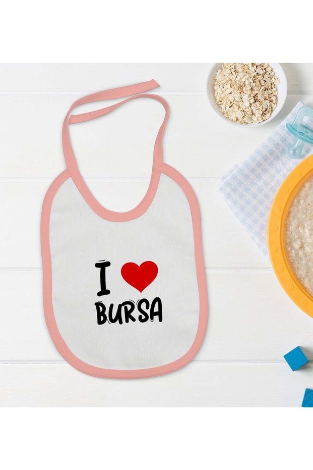 BK Kids "I Love Bursa" Pink Baby Bib - Model 1 en121523