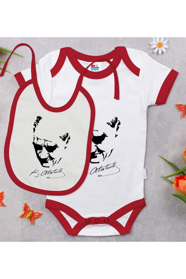 BK Kids Atatürk-Themed Red Baby Bodysuit and Bib Gift Set-25, 3–6 Months, 723e9302