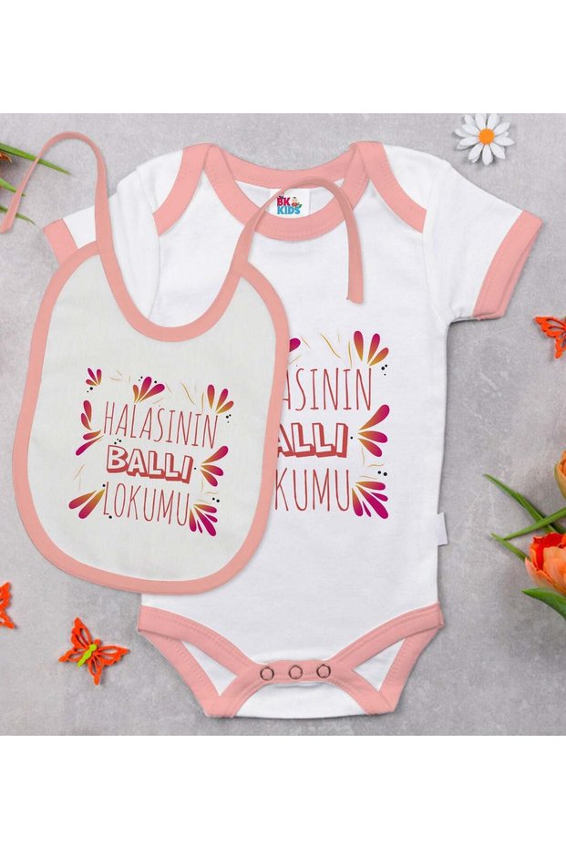 BK Kids "Auntie's Honey Lokum" Design Pink Baby Bodysuit and Bib Gift Set-1, 0-3 Months