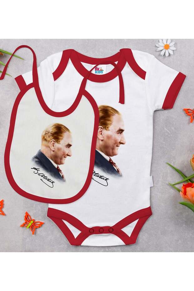 BK Kids Atatürk-Themed Red Baby Bodysuit and Bib Gift Set—11, 12–18 months