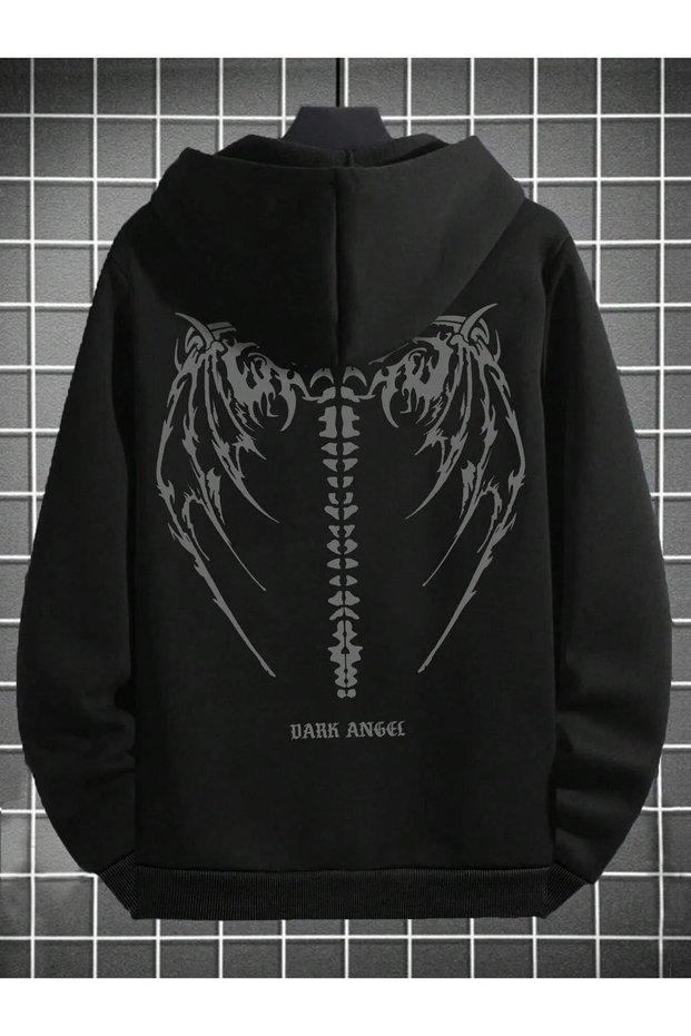 Cardigan - Black Printed Winter Oversized Hooded Zippered Pocketed Cardigan Unisex Clothing