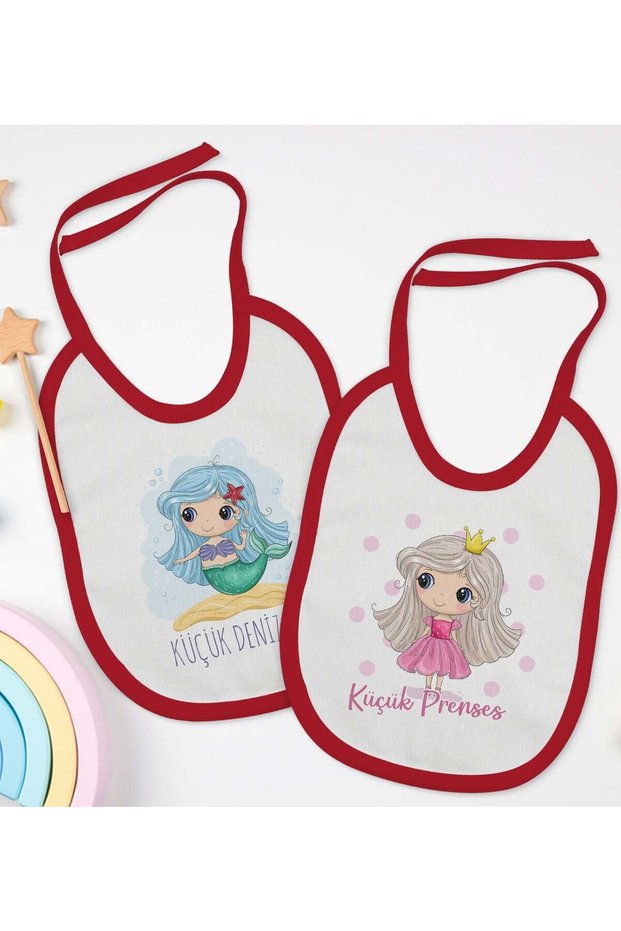 BK Kids Little Mermaid and Princess-Themed 2-Pack Red Baby Bibs-1