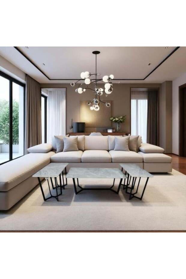 طقم طاولة أريكة سيراميك رمادية بتصميم عصري 1+4
