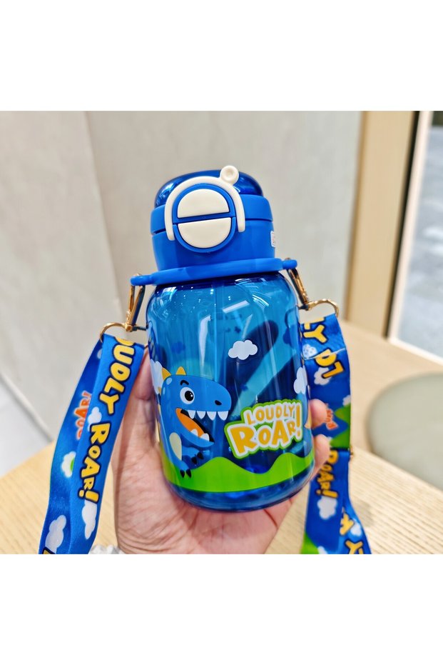 Plastic Dual Drink Straw Cup Capybara Design with Strap Student Bottle