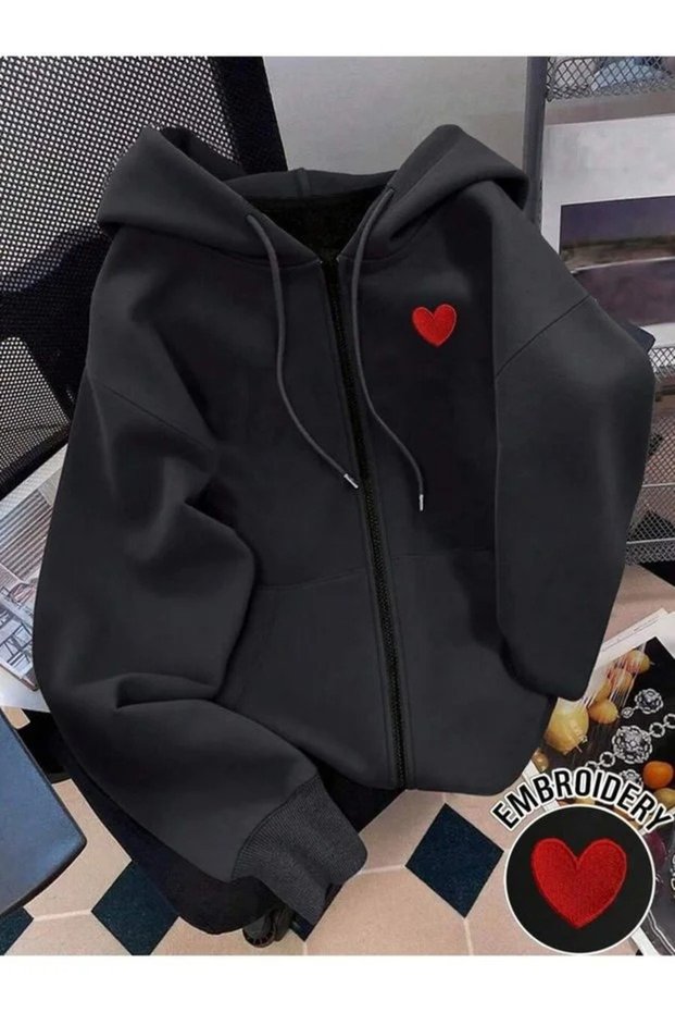 Cardigan - Black Printed Winter Oversized Hooded Zippered Pocketed Cardigan Unisex Clothing