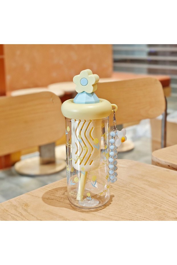 Plastic Flower Tea Straw Cup Handle Large Capacity Brew Bottle