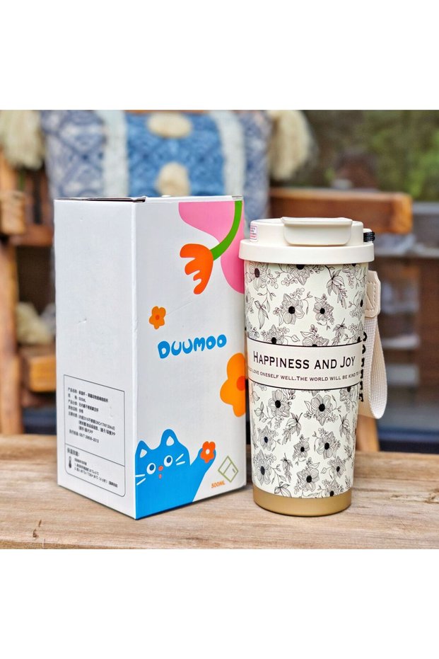 Stainless Steel Insulated Coffee Cup Lychee Texture Straw Student