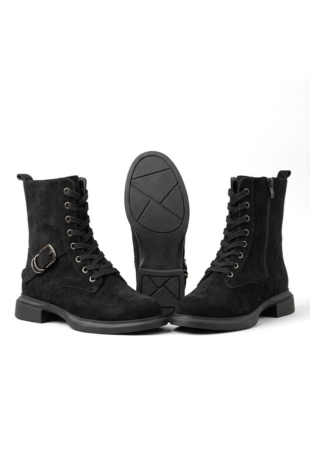 (Park Moda) Lace-Up & Zip-Up Casual Women's Boots BLACK