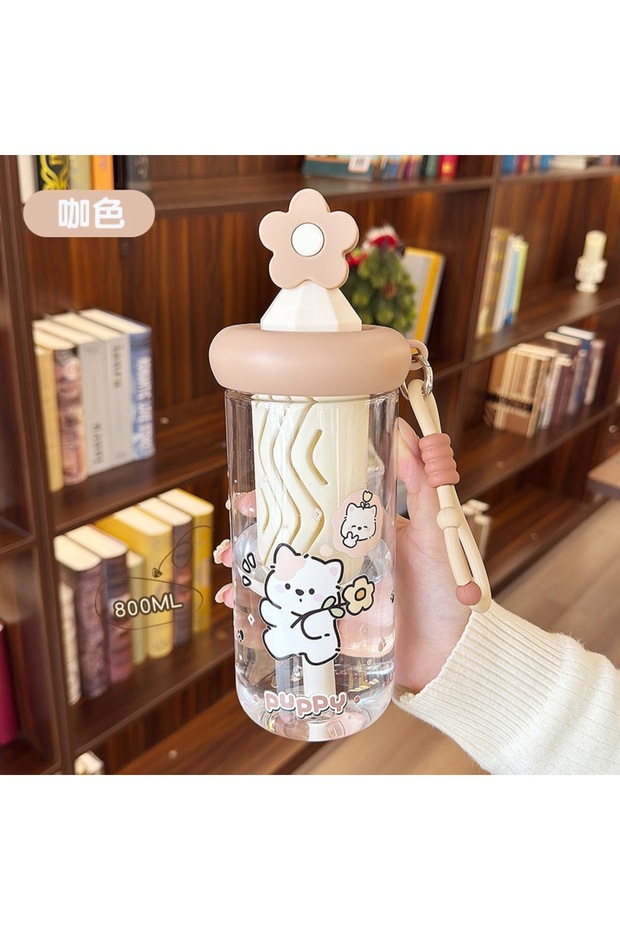 Plastic Flower Tea Straw Cup Tea Compartment Tea Separation Bottle