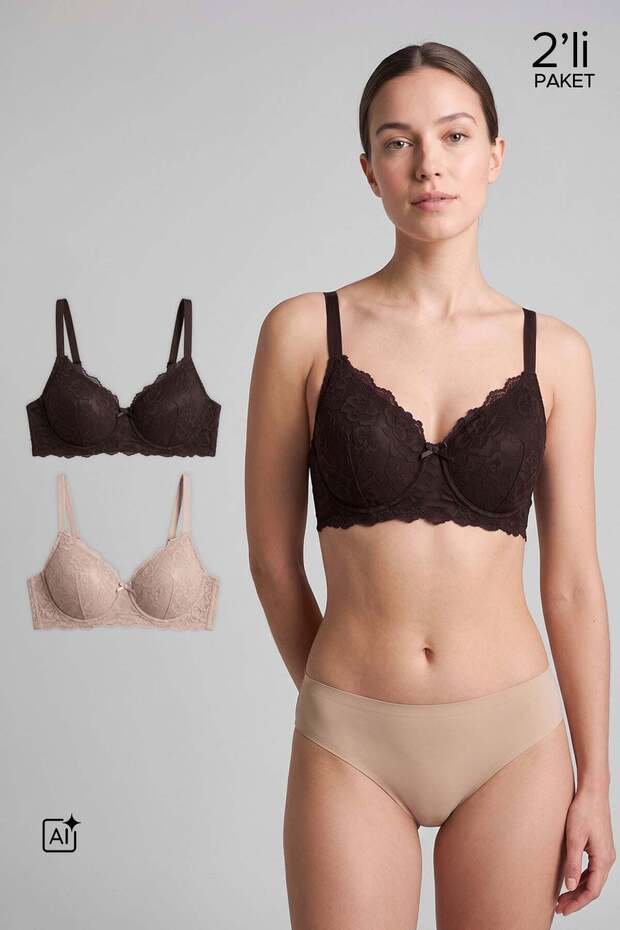 Women's Two-Piece Shaping / Sculpting Lace Bra, Nude-Dark Brown