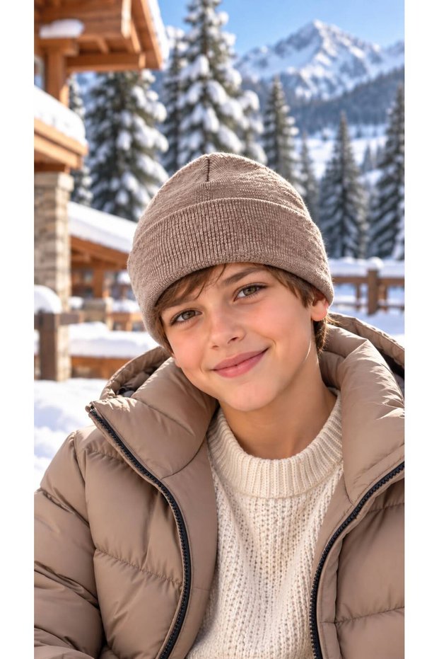 Taupe Color Soft-Textured Boys' Beanie, Ages 7–12
