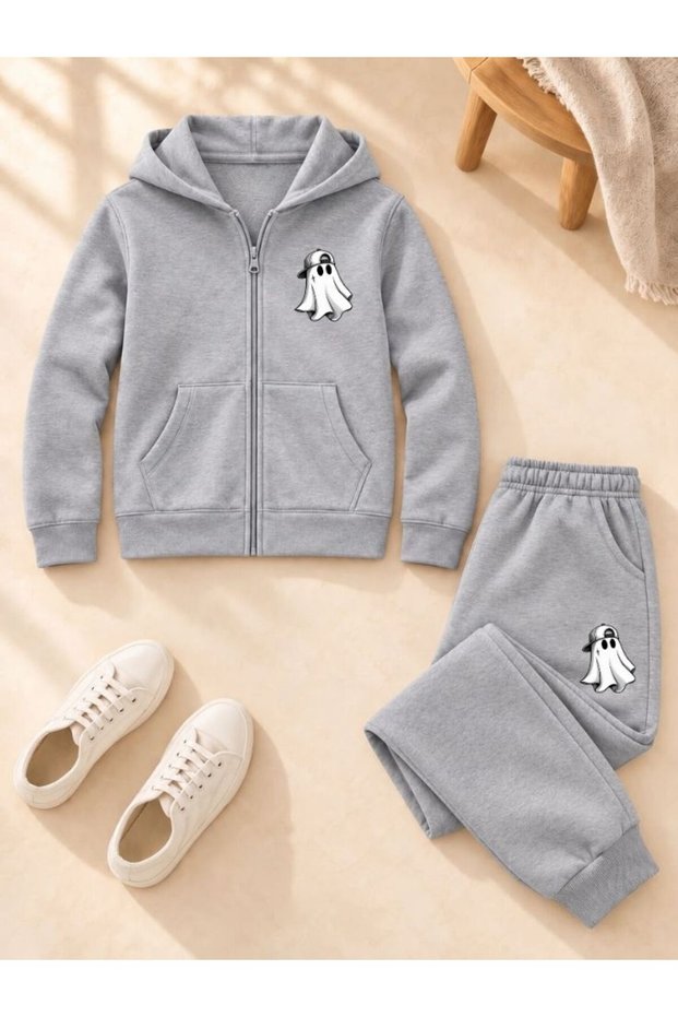 Busekids Unisex Multi-Printed Hooded Zipper Sweatsuit Set, Ages 7–14