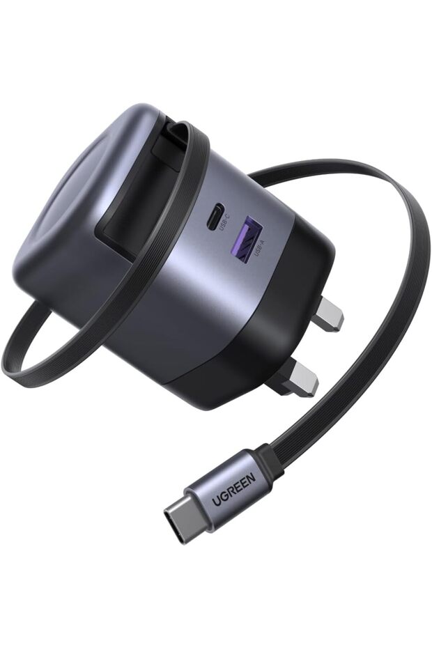 شاحن سريع بقوة 65 واط من نوع C مع كابل USB C قابل للسحب، محول GaN