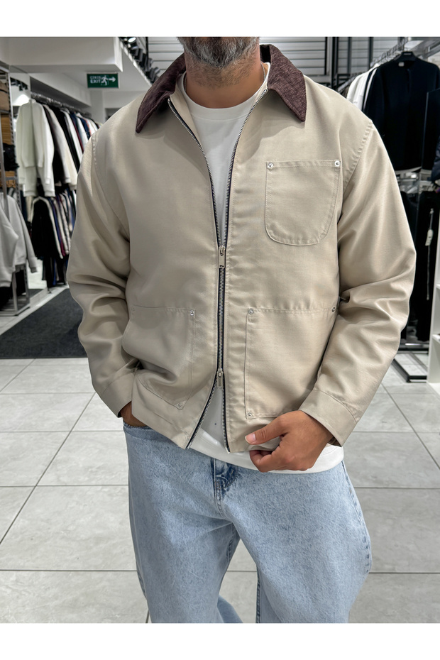 Beige Velvet-Collar Jacket MRK-2360
