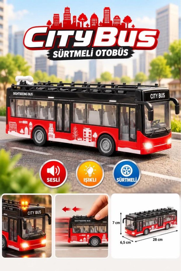 Red City Bus with Lights, Sound, and Opening Doors—28 CM, 1:16 Scale Fun Toy Bus