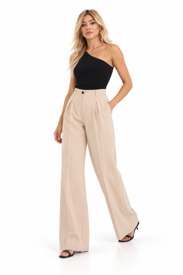 Women's High-Leg Wide-Leg Palazzo Pants – Striped and Solid Color Options