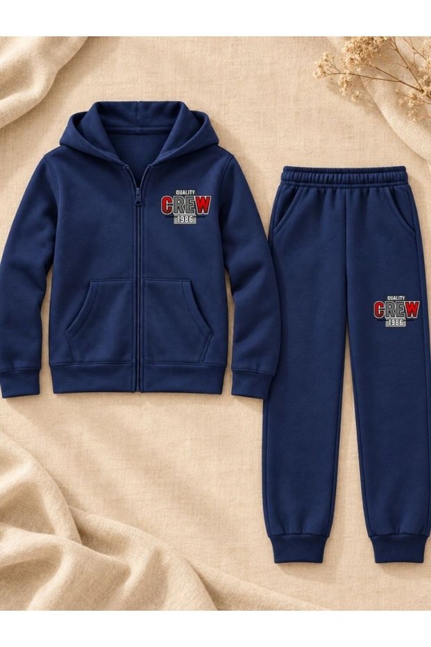 Busekids Unisex Sporty Printed Zipper Hooded Top and Bottom Set