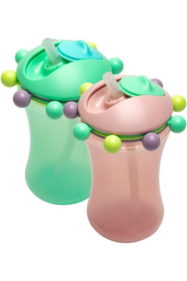 Spin Sippy Cups 2 Pack - Fun and Interactive Silicone Straw Cups for Babies and Toddlers - 340ml Cap