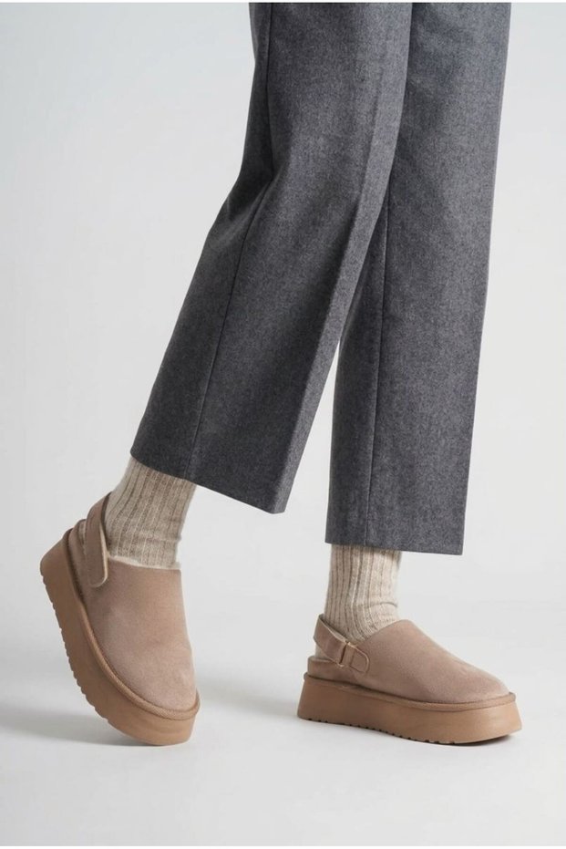 Women's mink suede winter slippers with fur lining, back strap, and 5cm thick sole tr04mk06e