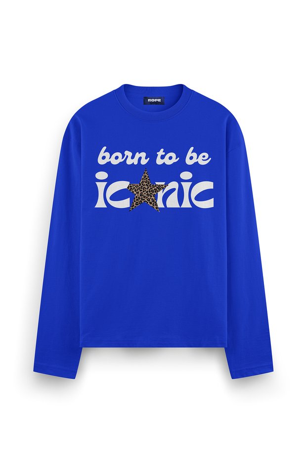 "Born To Be Iconic" Printed Long-Sleeve Oversized T-Shirt