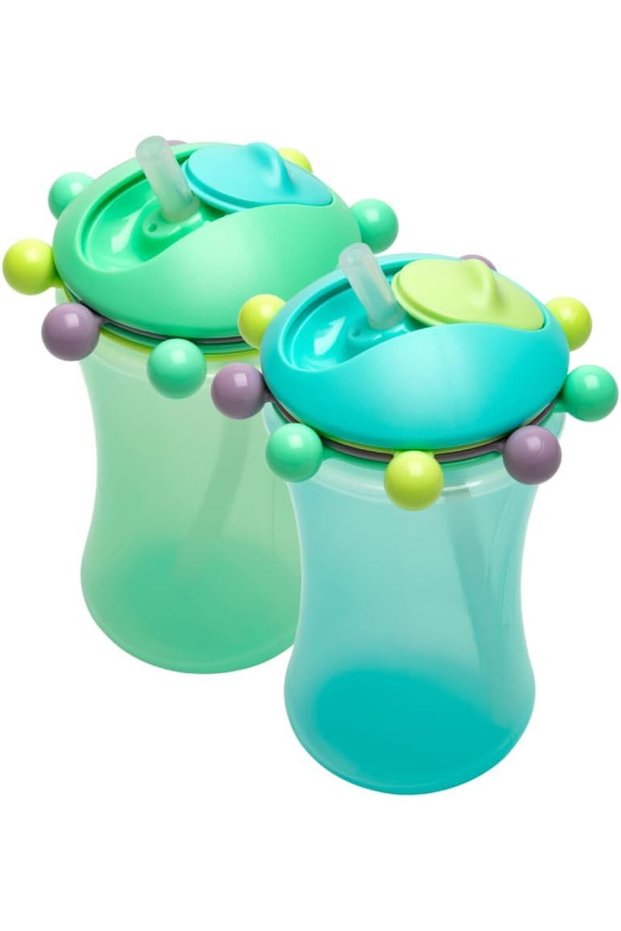 Spin Sippy Cups 2 Pack - Fun and Interactive Silicone Straw Cups for Babies and Toddlers - 340ml Cap