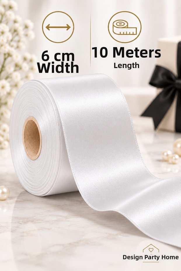 6 cm Satin Ribbon, 10 Meters Wide, for Gift Wrapping and Decorating—Red, Black, White
