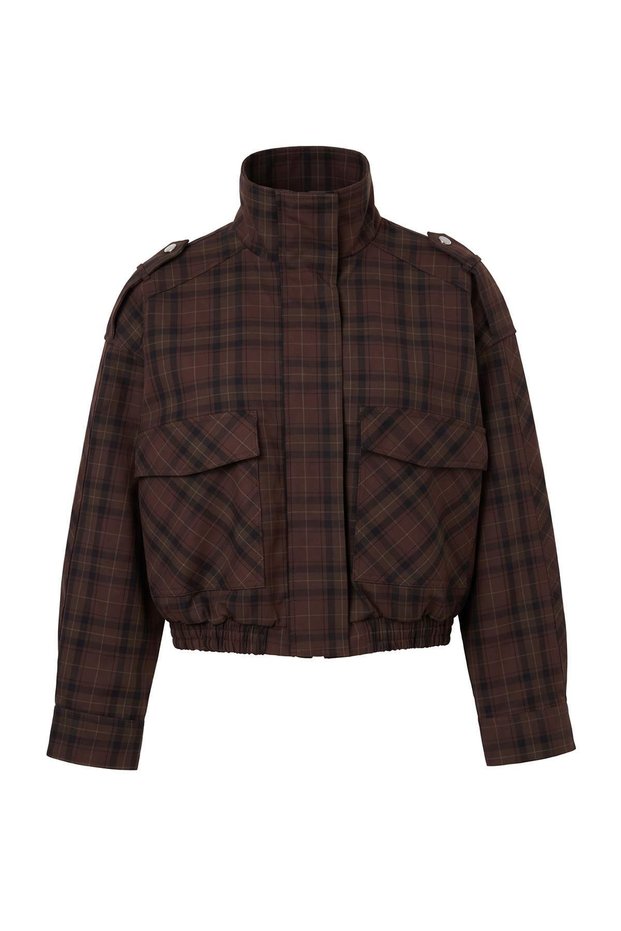 Brown Plaid Oversized Fit Thin Seasonal Jacket Coat Twoaw27Mo00162