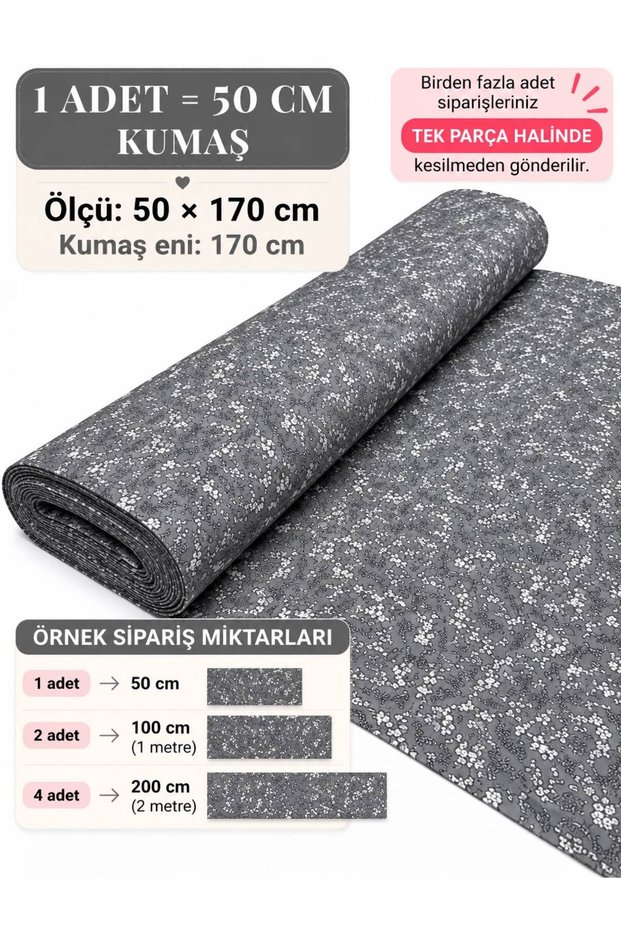 100% Cotton Patterned Poplin Fabric - Floral - (50X170)