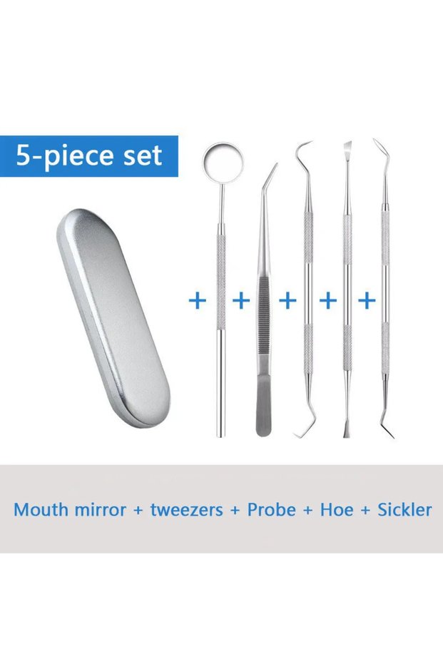 5pcs Stainless Steel Dental Tools Mouth Mirror Probe Tartar Protector Tartar Tools Dentist Tool Set