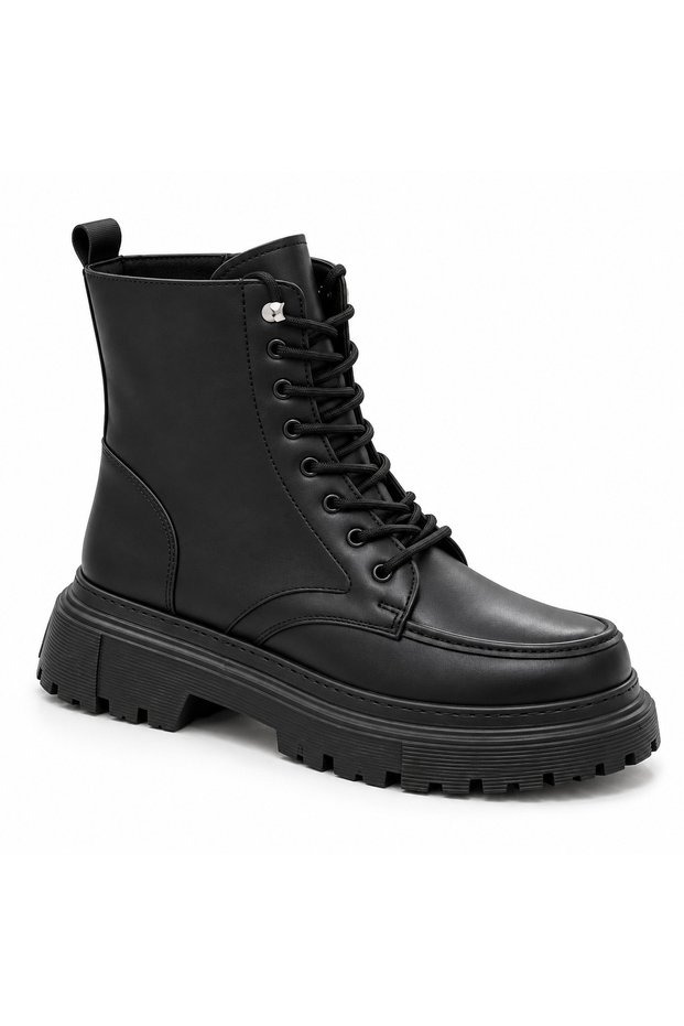 Men's Black Leather High-Top Boots, Comfortable Casual Men's Boots, Bt C8.