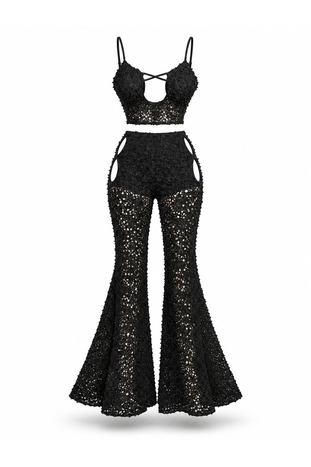 Grown Stone-Embellished Lace Set