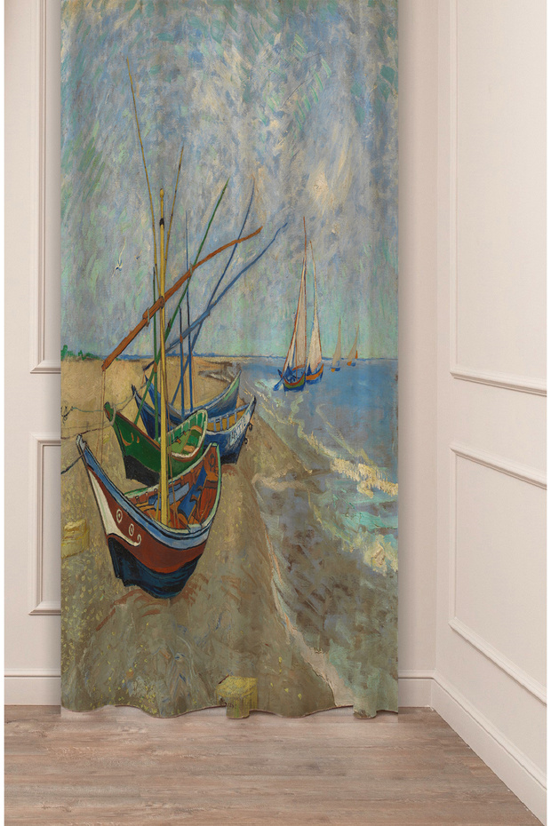 Van Gogh Saintes-Maries Seaside Fishing Boats Patterned Digital Printed (Single Wing) Background Curtain