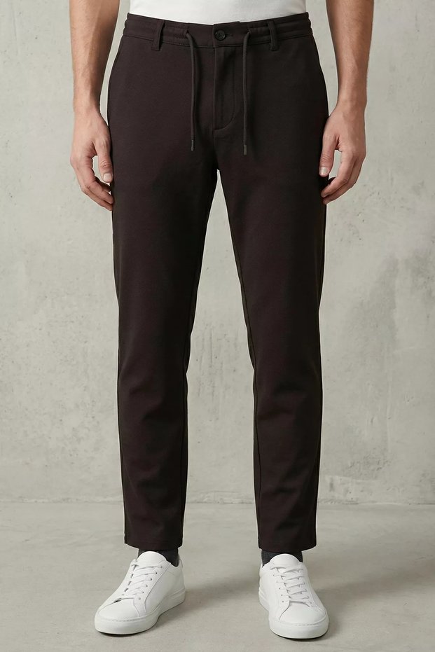 Men's Self-Patterned Trousers with Waist Tie