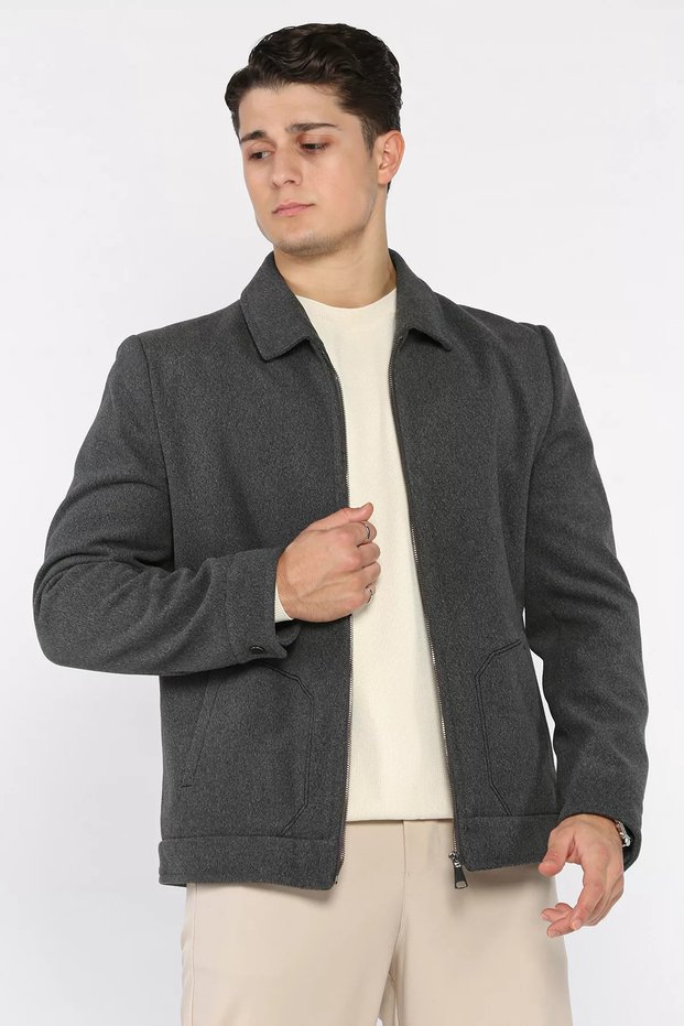 Zippered Men's Cashmere Coat