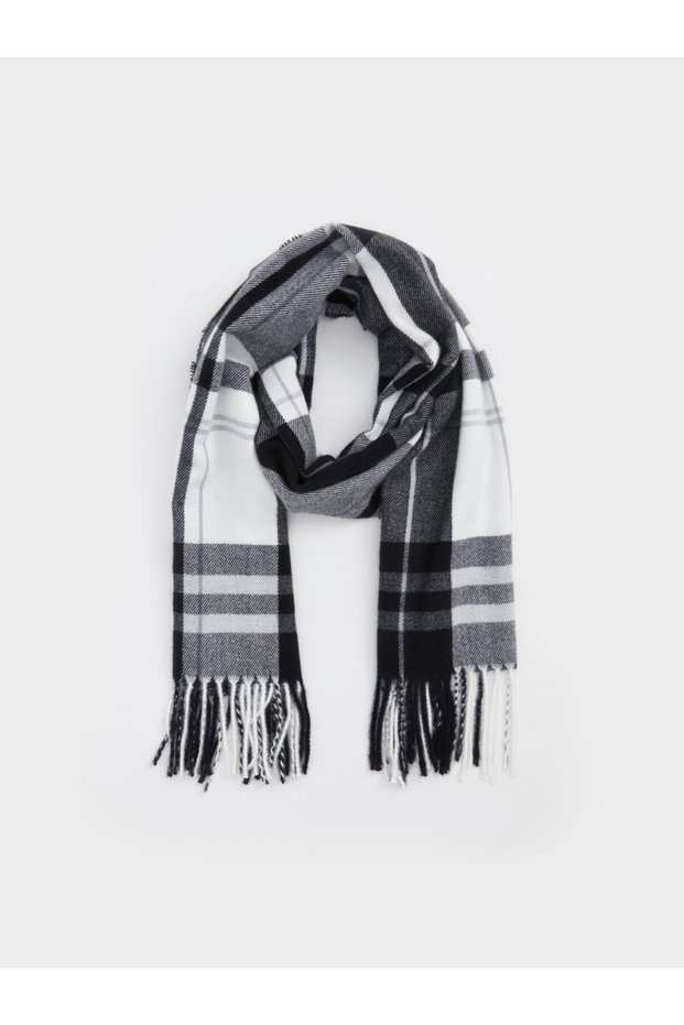 Tassel Detailed Checkered Embroidered Men's Scarf from Uzg Store for Style Enthusiasts