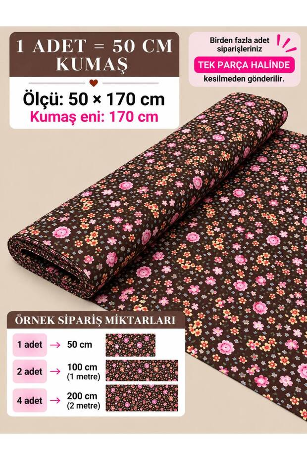 100% Cotton Patterned Poplin Fabric - Floral - (50×170cm)