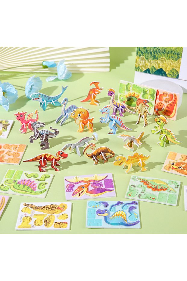 30pcsDinosaur 30Kinds Animal 3D Puzzle Birthday Party Toy Paperboard Cartoon Dinosaur DIY Puzzles J