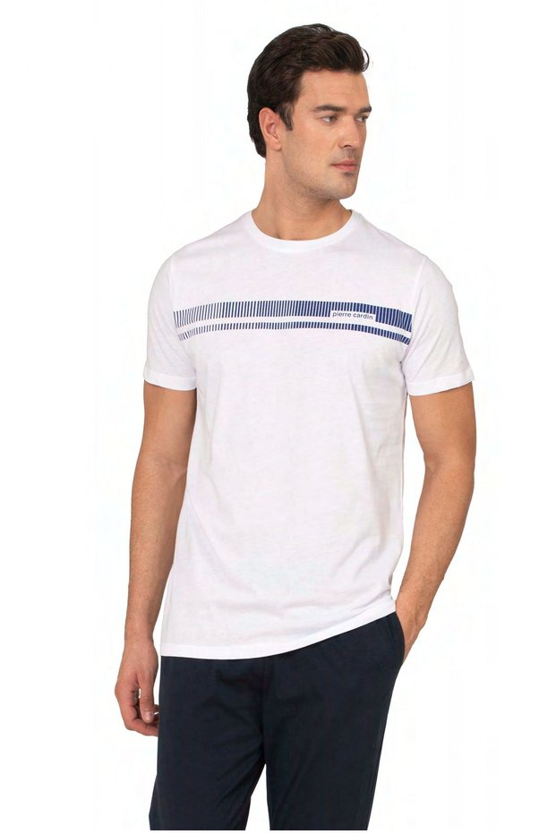 6128 Men's White Short Sleeve Round Neck Pajama Set